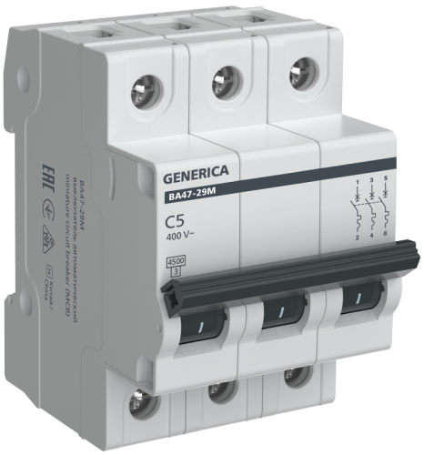Авт. выкл. ВА47-29М 3P 5А 4,5кА C GENERICA | код MVA21-3-005-C-G | GENERICA by IEK
