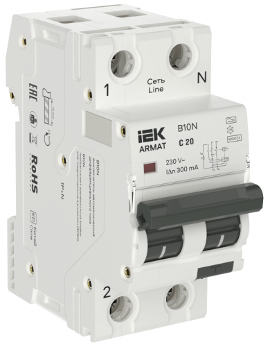 ARMAT АВДТ B10N 1P+NP C20 300мА тип A (36мм) IEK | код AR-B10N-1N-C020A300 | IEK