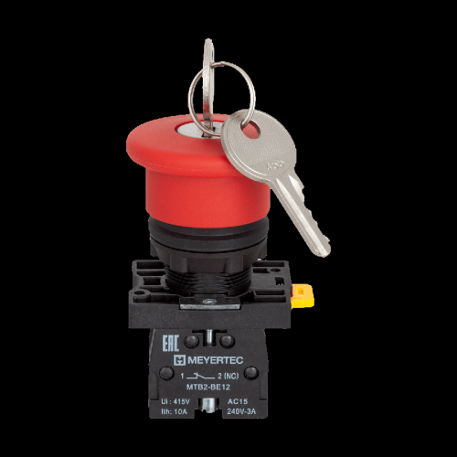 Кнопка грибовидная аварийной остановки с ключом, красная, 40 мм, возврат поворотом с фиксацией, 1NC, IP54, пластик MTB2-ES142 | код 139423 | MEYERTEC фото 2
