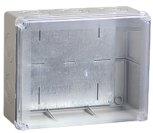 Коробка КМ41346 распаячная для открытой проводки 240х195х90мм IP55 (RAL7035 монтажная плата кабельные вводы 5 шт) | код UKO10-240-195-090-K53-55 | IEK