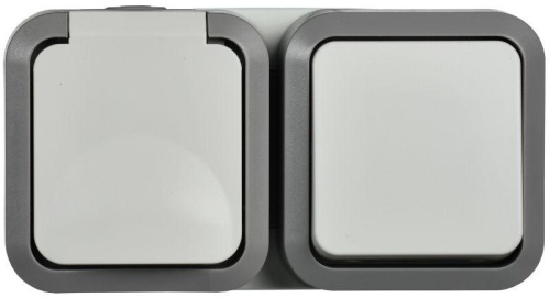 Блок ОП розетка + выключ. горизонт. TORS 16А IP55 TS242 бел. | код TS-G10-6-55-V-K41 | IEK