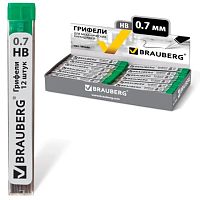 Грифели запасные BRAUBERG, КОМПЛЕКТ 12 шт., Hi-Polymer, HB, 0,7 мм, 180446 | код 180446 | BRAUBERG