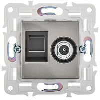 Розетка двойная TV+RJ45 кат.5E SKANDY SK-A14N никель IEK SK-AK20-1-K50
