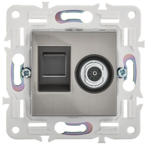 Розетка двойная TV+RJ45 кат.5E SKANDY SK-A14N никель IEK SK-AK20-1-K50