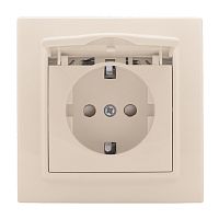 Розетка 1-местная СП с/з Минск с крышкой 16А бежевая с защ, штор, | код ERR16-029-200 | EKF