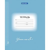 Тетрадь 12 л. BRAUBERG ЭКО 5-КА , клетка, обложка плотная мелованная бумага, СИНЯЯ | код 104760 | BRAUBERG