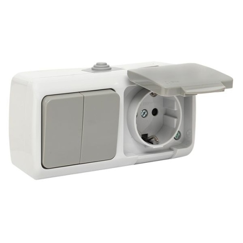 Мурманск Блок розетка 1-м 16А с заземлением с крышкой + 2-кл выключатель IP54 серый | код EFRV16-052-30-540 | EKF фото 5