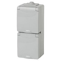 Розетка 2-м ОП Эра Эксперт 11-2607-03 16А IP65 вертикал. 250В 2х2P+E сер. Эра Б0036002