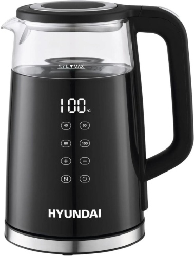 Чайник электрический Hyundai HYK-G6404 1.7л. 2200Вт черный/серебристый корпус: стекло/пластик | код 1912599 | HYUNDAI