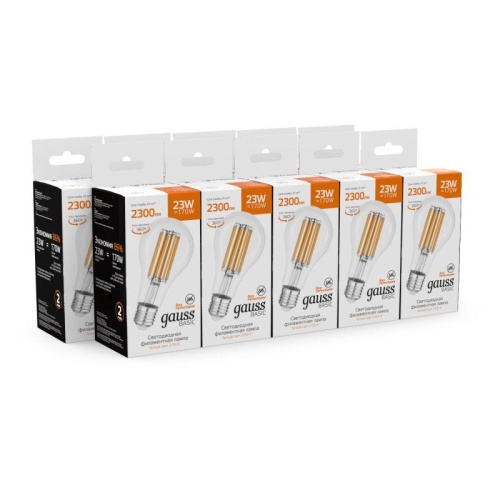 Лампа светодиодная филаментная LED 23 Вт 2300 лм 2700К А70 груша теплый E27 AC 220В прозрачная колба Basic Gauss | код 40712132 | Gauss фото 4