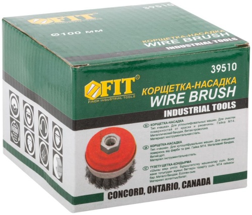 Корщетка-чашка гайка М14 стальная витая проволока с бандажом профи 100мм FIT 39510 фото 3 Корщетка-чашка гайка М14 стальная витая проволока с бандажом профи 100мм FIT 39510 фото 3