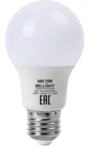 Лампа светодиодная LED A60 220V/15W/E27 1300Lm 4000К | код 88297794 | BELLIGHT