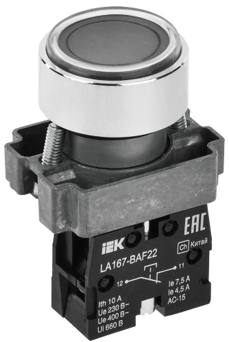 Кнопка управления LA167-BAF22 d=22мм 1р черная | код BBT20-BAF22-2-22-67-K02 | IEK