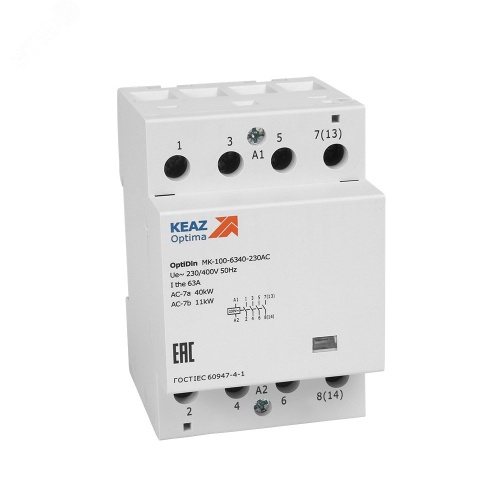 Контактор 230В AC 3НО НЗ 63А OptiDin MK-100-6331-230AC | код 321207 | КЭАЗ