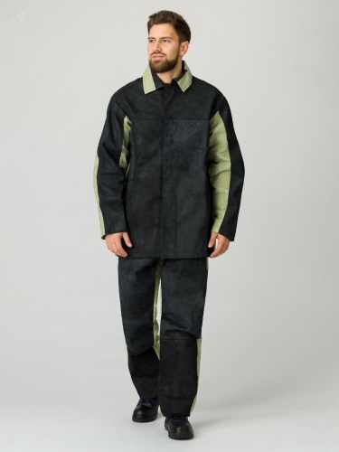 Костюм сварщика комбинированный 2 класс защиты (ткань Брезент, 550-Спилок S-2,3), черный-бежевый, 56-58/182-188 | код 87474375 | Факел