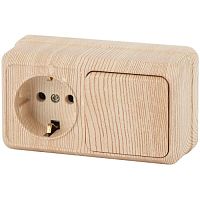 Блок розетка с выключателем Intro Quadro 2-701-11 одноклавишным горизонтальный 10(16)А-250В, IP20, ОУ, сосна | код Б0053871 | ЭРА