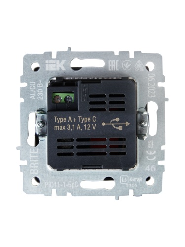 BRITE Роз. USB A+C 18Вт РЮ11-1-БрС сталь IEK | код BR-U22-018-K46 | IEK фото 7