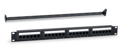Патч-панель 19дюйм 1U кат.5E 24 порта RJ45 Dual IDC WR-PL-24-C5E-D с задним кабельным организатором черн. | код 505208 | WRline