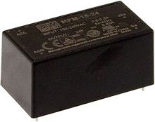 Источник питания AC-DC, 15.1Вт, вход 80...264В AC 47...440 Гц, выход 24В/0.63А, изоляция 4000В AC, в кожухе 52.4х27.2х24мм, -40...+85C | код MPM-15-24 | MeanWell