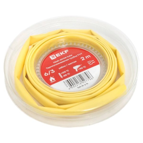 Термоусаживаемая трубка ТУТ нг 6/3 желтая ролик 2 м EKF | код tut-6-y-b | EKF фото 3