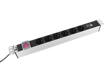 Блок розеток Rem-16 с выкл и USB-портом, 6 Schuko, 16A, алюм., 19, шнур 3 м. | код R-16-6S-V-U-440-3 | REM