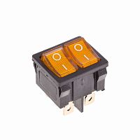 Выключатель клавишный 250V 6А (6с) ON-OFF желтый с подсветкой ДВОЙНОЙ Mini REXANT | код 36-2162 | REXANT