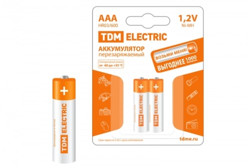 Аккумулятор AAA-600 mAh Ni-MH BP-2 TDM | код SQ1702-0073 | TDM