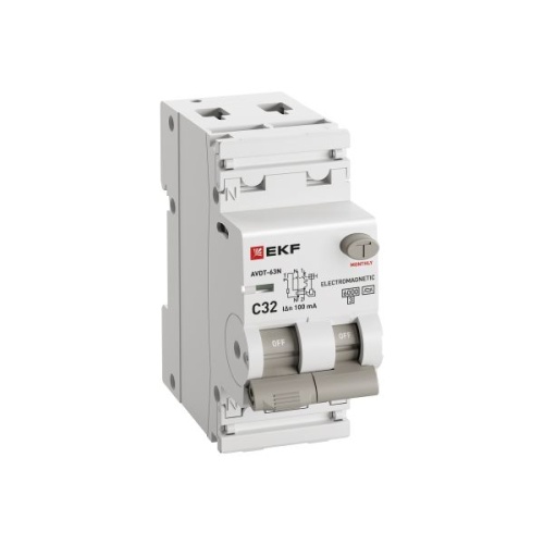 Автоматический выключатель дифференциального тока АВДТ-63N 1P+N 32А (C) 100мА (A) эл-мех 6кА PROXIMA EKF | код D63N26MA32C100 | EKF фото 3