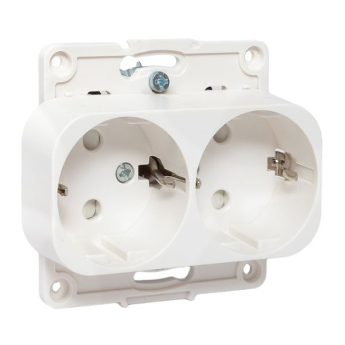 Стокгольм Механизм Розетки 2-местной с/з 16А белый с защ, штор, PROxima | код EYR16-128-10 | EKF фото 2