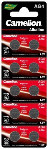 Элемент питания алкалиновый "таблетка" LR626/377A/177/G 4 Mercury Free AG4-BP0%Hg для часов BL-10 (блист.10шт) | код 12812 | Camelion