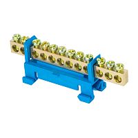 Шина "0" N (6х9мм) 12 отверстий латунь синий изолятор тип "Стойка" на DIN-рейку розничный стикер PROxima | код sn0-63-12-sb-r | EKF