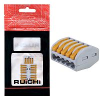 Клемма зажимная соединительная 5-контактная RUICHI 222-415, 24 А, 250 В, PA66, упаковка 5 шт. | код 115410 | Ruichi