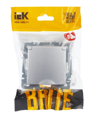 BRITE Розетка 1-местная с заземлением с защитными шторками и крышкой 16А IP20 РСбш10-3-БрА алюминий | код BR-R16-16-K47 | IEK фото 5