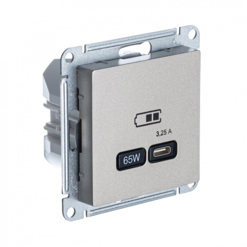 ATLASDESIGN USB РОЗЕТКА тип-С 65Вт высокоскор.заряд. QC, PD, механизм, ШАМПАНЬ | код ATN000527 | Systeme Electric