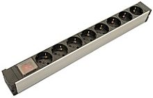 Hyperline SHZ19-8SH-S-IEC Блок розеток для 19 шкафов, горизонтальный, 8 розеток Schuko, выключатель с подсветкой, без кабеля питания, входной разъем IEC320 C14 10А, 250В, 482.6x116.0x44.4мм (ШхГхВ), корпус алюминий | код 459579 | Hyperline