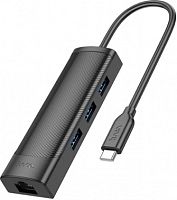 Разветвитель USB-C Hoco HB42 Type-C 3порт. черный | код 2002508 | Hoco