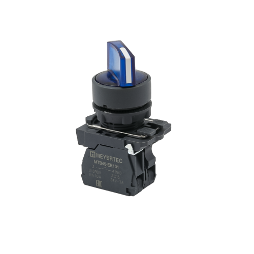 Переключатель на 2 положения с фиксацией и подсветкой, синий, 1NO, 24V AC/DC, IP65, пластик MTB5-AK26711 | код 137287 | MEYERTEC
