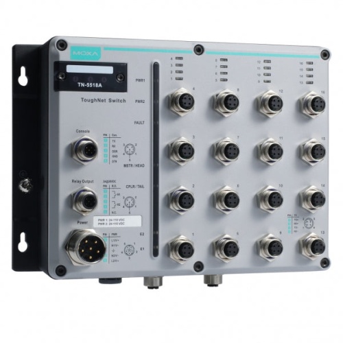 Коммутатор TN-5518A-2GTX-WV-CT-T L2 managed switch with 16 x 10/100BaseT(X) ports, and 2 x 10/100/1000BaseT(X) ports with M12 connectors | код 00-06096171 | MOXA