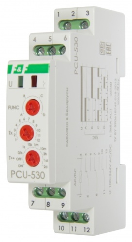 РЕЛЕ ВРЕМЕНИ PCU-530 Многофункциональное (4 функции), выдержка времени 0,1 с - 24 сут., 1 модуль, монтаж на DIN-рейку 100-265 B AC/DC 3х8A 3NO/NC IP20 | код EA02.001.025 | ЕВРОАВТОМАТИКА ФиФ