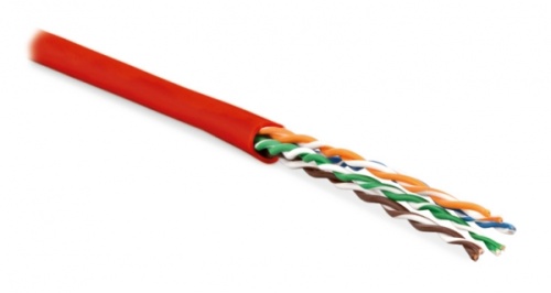 Кабель витая пара неэкранированная U/UTP категория 5e 4 пары (24 AWG) многожильный (patсh) LSZH нг(С)-HF красный, Hyperline UUTP4-C5E-P24-IN-LSZH-RD-100 (100 м) | код 243610 | Hyperline