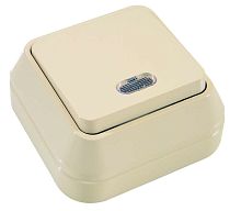 Переключатель проходной 1-кл. ОП 10А IP20 с подсветкой крем. Makel 45225