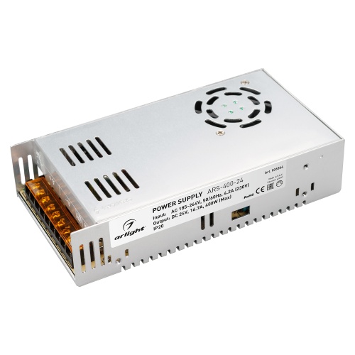 Блок питания ARS-400-24 (24V, 16,7A, 400W) (ARL, IP20 Сетка, 2 года) | Код. 26864 | Arlight