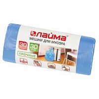 Мешки для мусора 30 л синие в рулоне 30 шт. прочные, ПНД 10 мкм, 50х60 см, LAIMA, 601378 | код 601378 | LAIMA