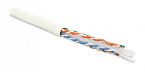 Кабель витая пара U/UTP категория 6 4 пары (23 AWG) одножильный (solid) с разделителем LSZH нг(С)-HF белый, Hyperline UUTP4-C6-S23-IN-LSZH-WH-305 (305 м) | код 251949 | Hyperline