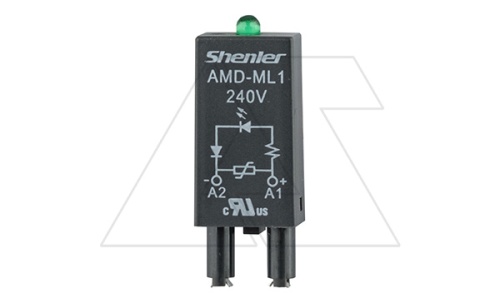 Модуль AMD-ML, варистор + зеленый LED, 240VAC/DC, поляризация -А1/+А2, черный, для SRU, SKF14, SKC, SKB, STB, SRC*-E, GZT, GZM, GZS, GZMB, ES32 | код AMD-ML/240V | Shenler