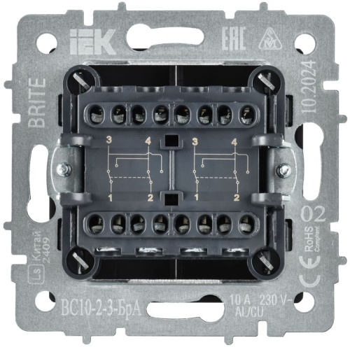 BRITE Выключатель 2-клавишный перекрестный 10А ВС10-2-3-БрА алюминий IEK | код BR-V23-0-10-K47 | IEK фото 5