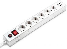 Удлинитель с сетевым фильтром 6х3м с заземл. 10А IP20 BU-SP3_USB_2A-W CCA 2200Вт бел. BURO 992311