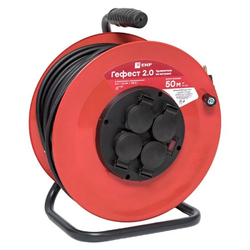 Удлинитель на катушке "Гефест 2,0" 4 гнезда 50м с заземлением и предохранителем КГ 3*2,5 16А/3,5кВт IP44 PROxima | код UKG02-16-R325-4-50-IP44 | EKF фото 4
