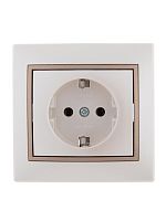 Розетка СП Mira 16А IP20 с заземл. со вставкой керамика свет. корич./жемчуж./бел. перламутр. LEZARD 701-3031-122