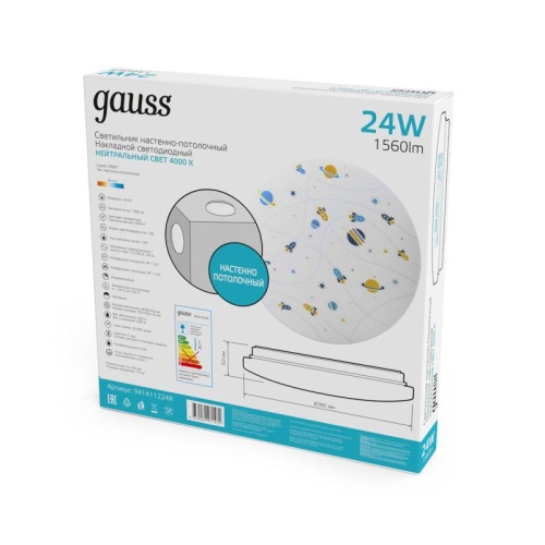 Светильник светодиодный 380х63 24Вт 4000К IP20 1560Лм круг (космос) настенно-потолочный накладной GAUSS 941411224R фото 2